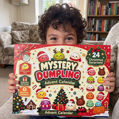 Junge hält den Dumpling-Adventskalender vor sich