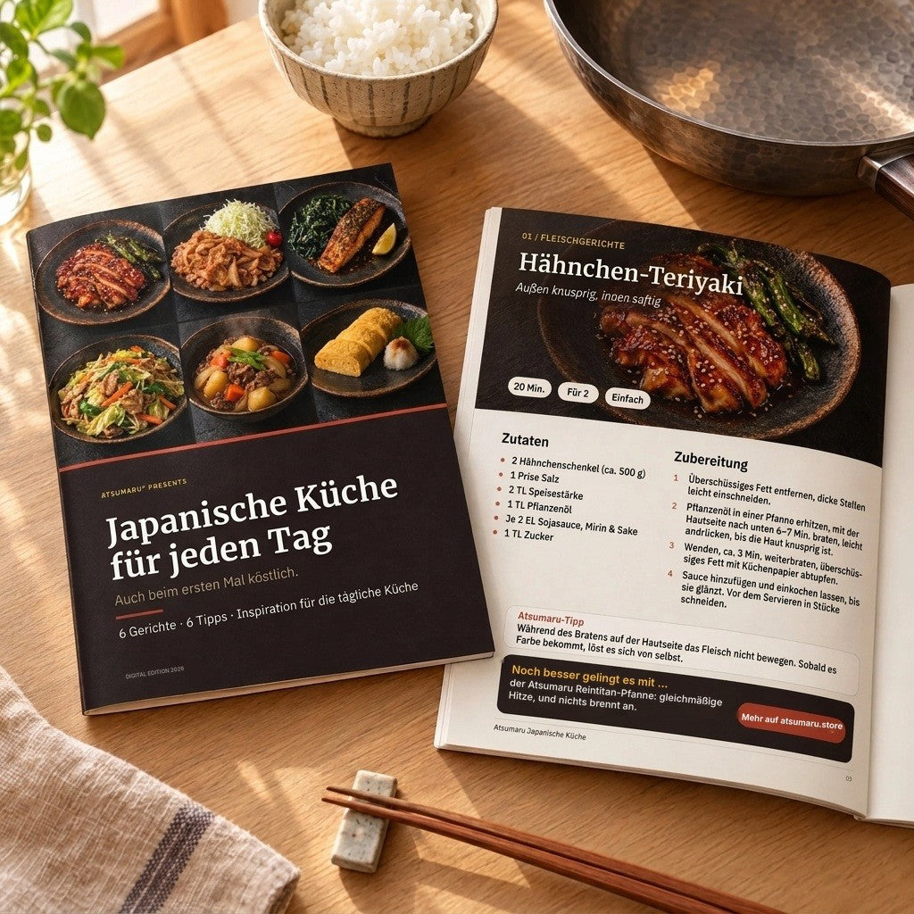Atsumaru Rezeptbuch aufgeschlagen: Hähnchen-Teriyaki