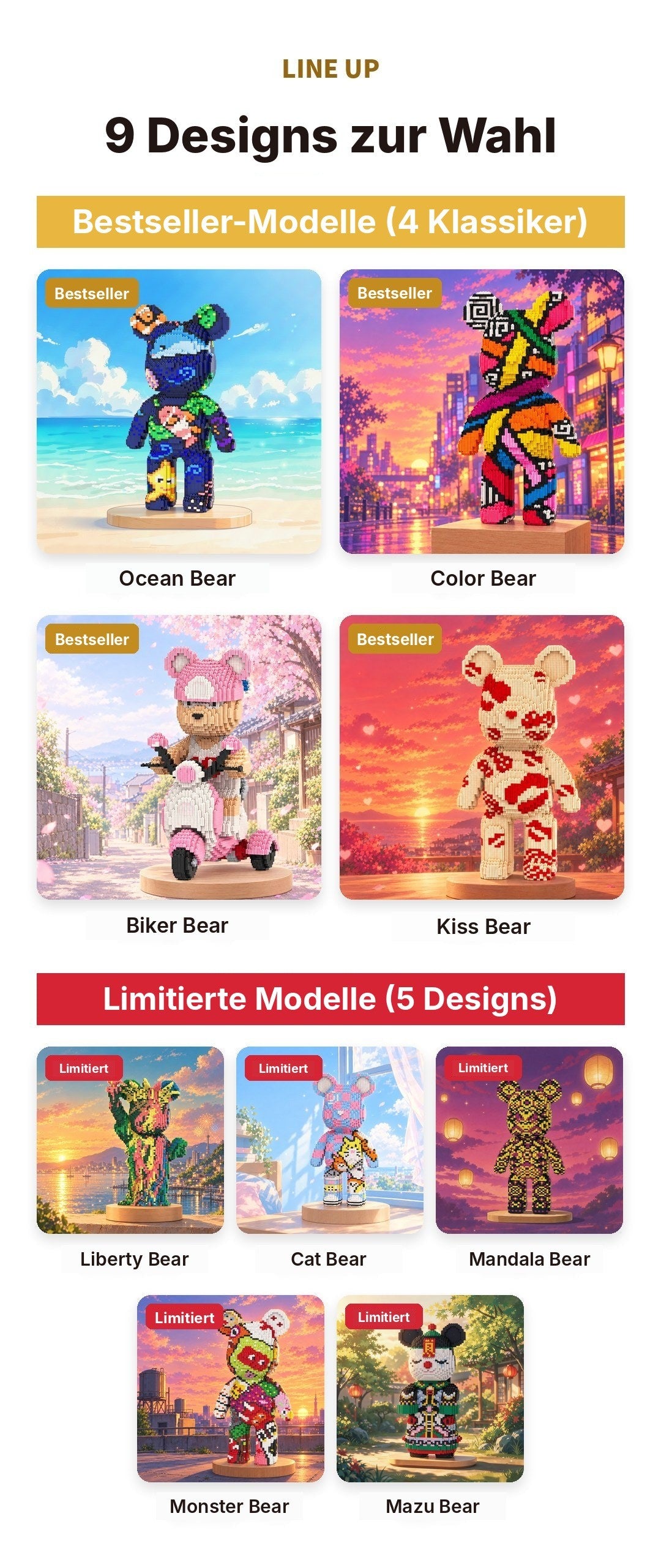 Alle 9 Designs