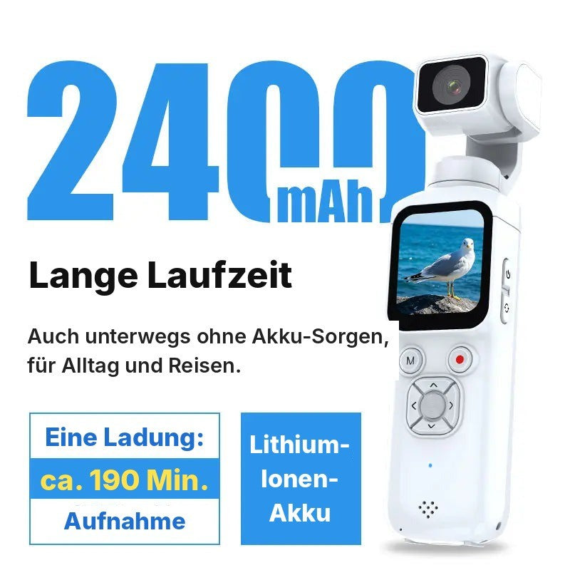 2400 mAh, ca. 190 Minuten Aufnahme