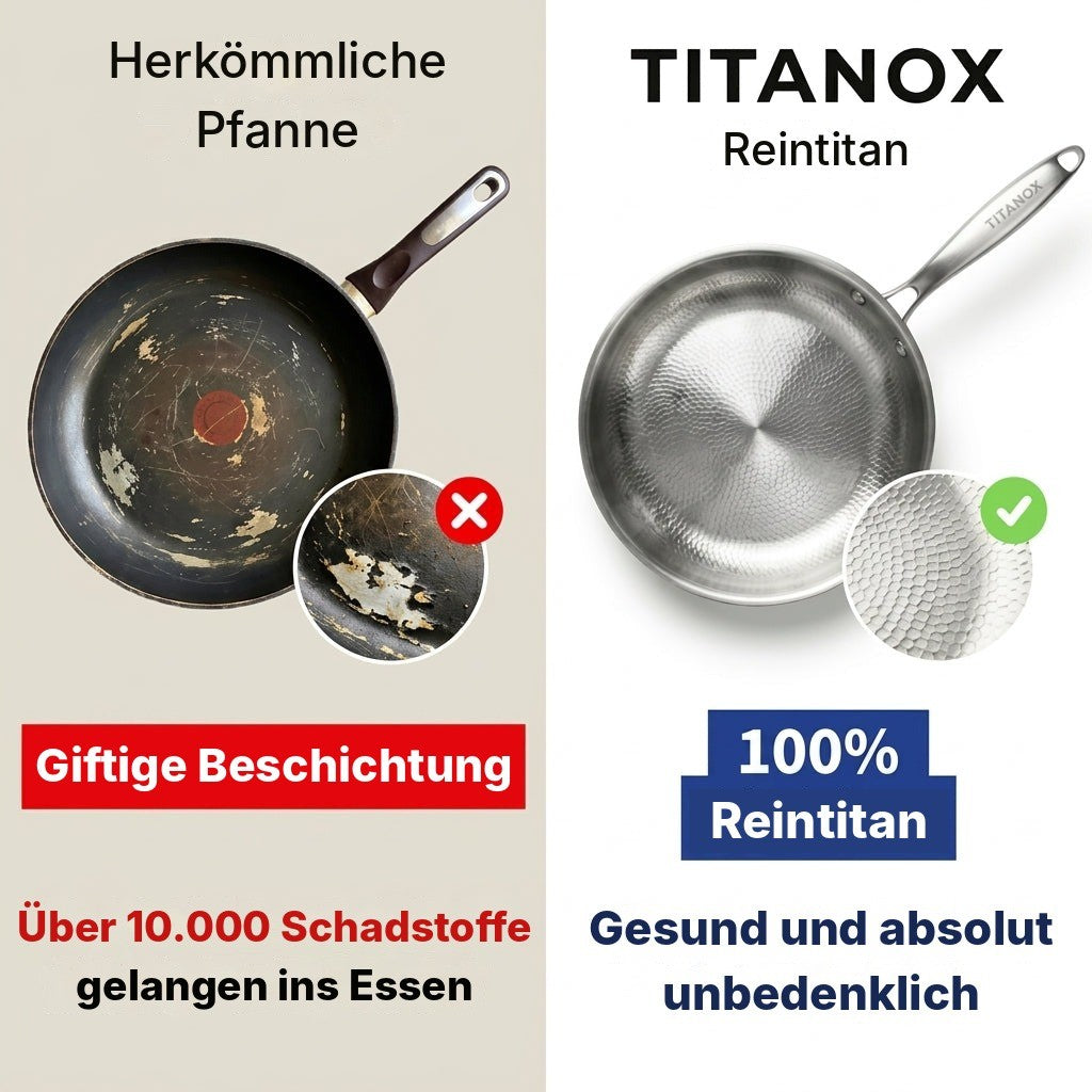 Beschichtete Pfanne und Reintitan im Vergleich